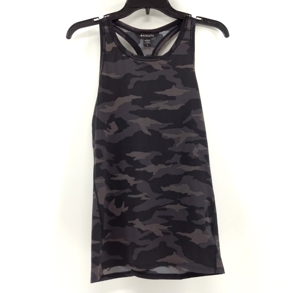 ATHLETA Ultimate Tank Top Women's M Black Gray Camo Train Racerback